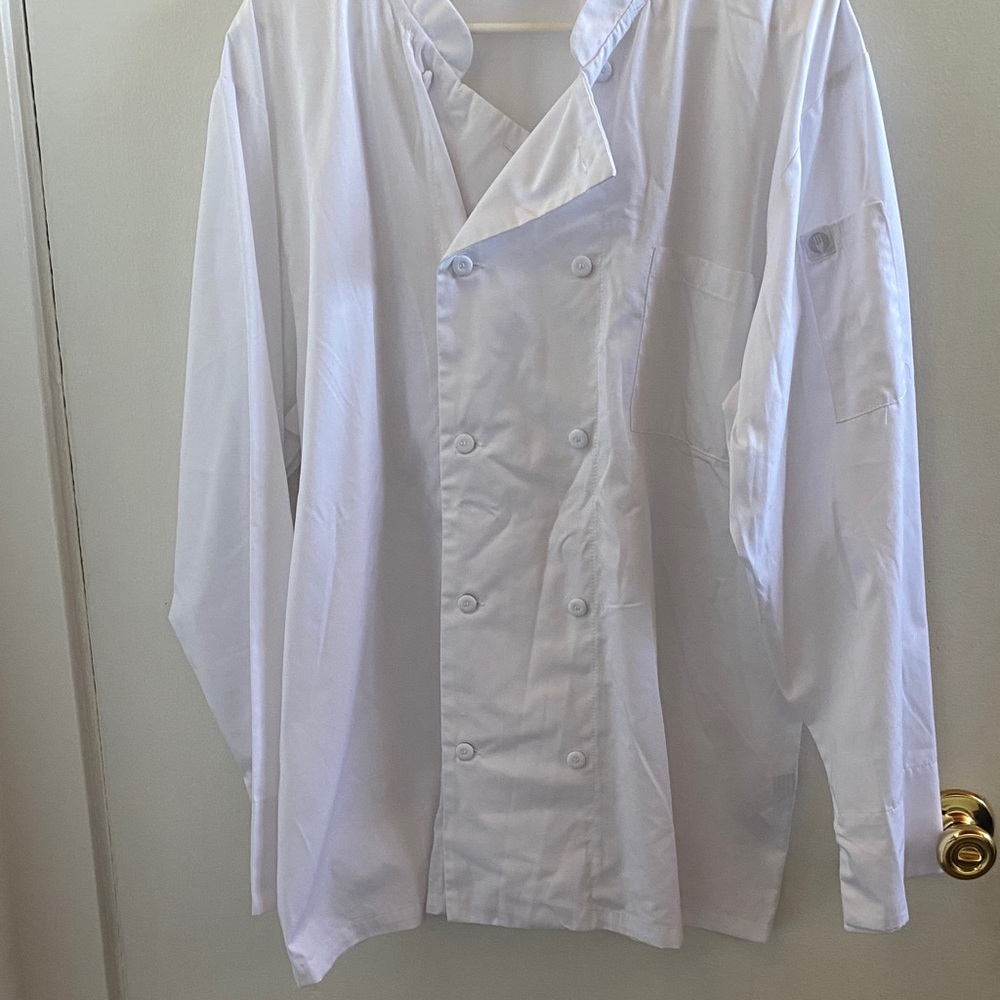 NWOT Men's White Double-Breasted Chef Button Down Dress Shirt - Picture 4 of 6